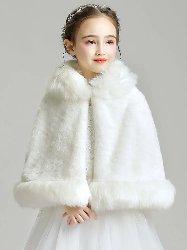 Girls' Wool Shawl Thickened Long-sleeved Warm Coat Dress Cape Accessories