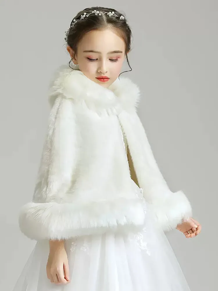 Girls' Wool Shawl Thickened Long-sleeved Warm Coat Dress Cape Accessories