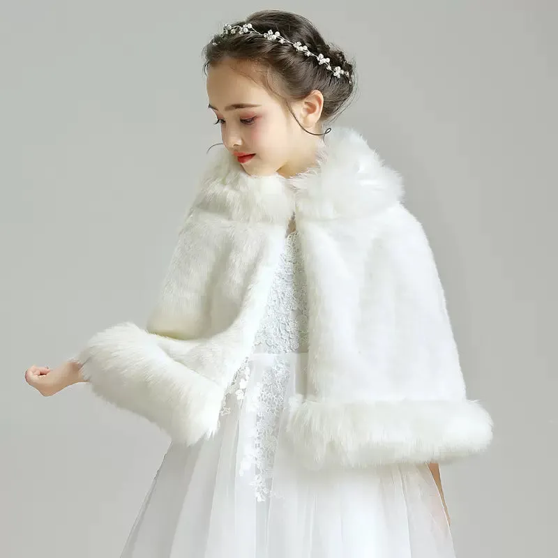 Girls' Wool Shawl Thickened Long-sleeved Warm Coat Dress Cape Accessories