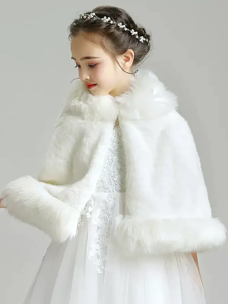 Girls' Wool Shawl Thickened Long-sleeved Warm Coat Dress Cape Accessories