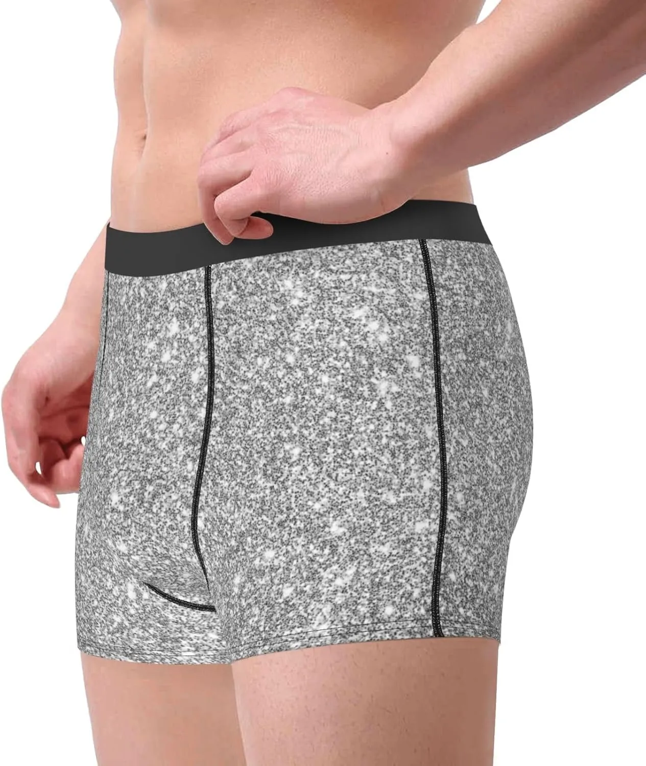 Glittersilver Print Boxer Briefs For Men Breathable Underwear-
