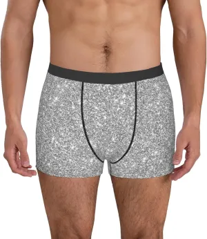 Glittersilver Print Boxer Briefs For Men Breathable Underwear-