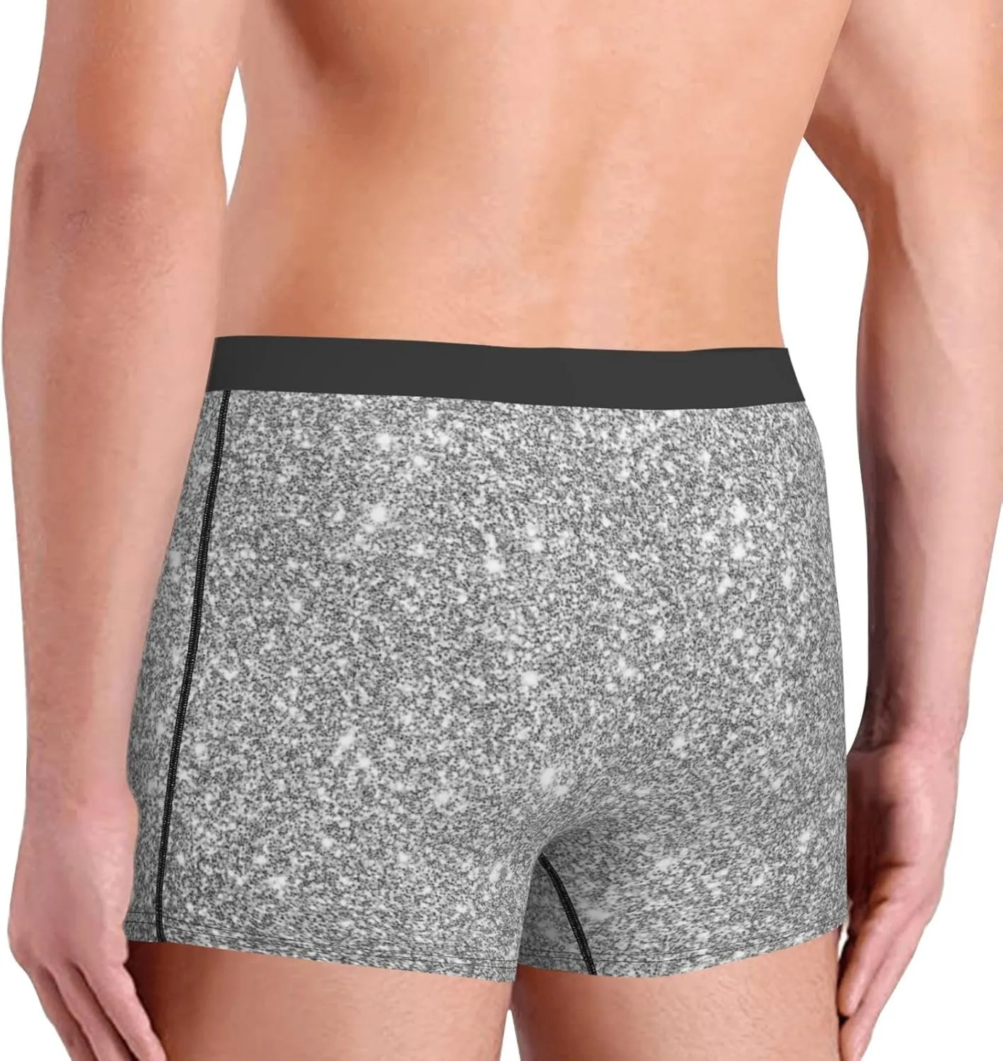 Glittersilver Print Boxer Briefs For Men Breathable Underwear-