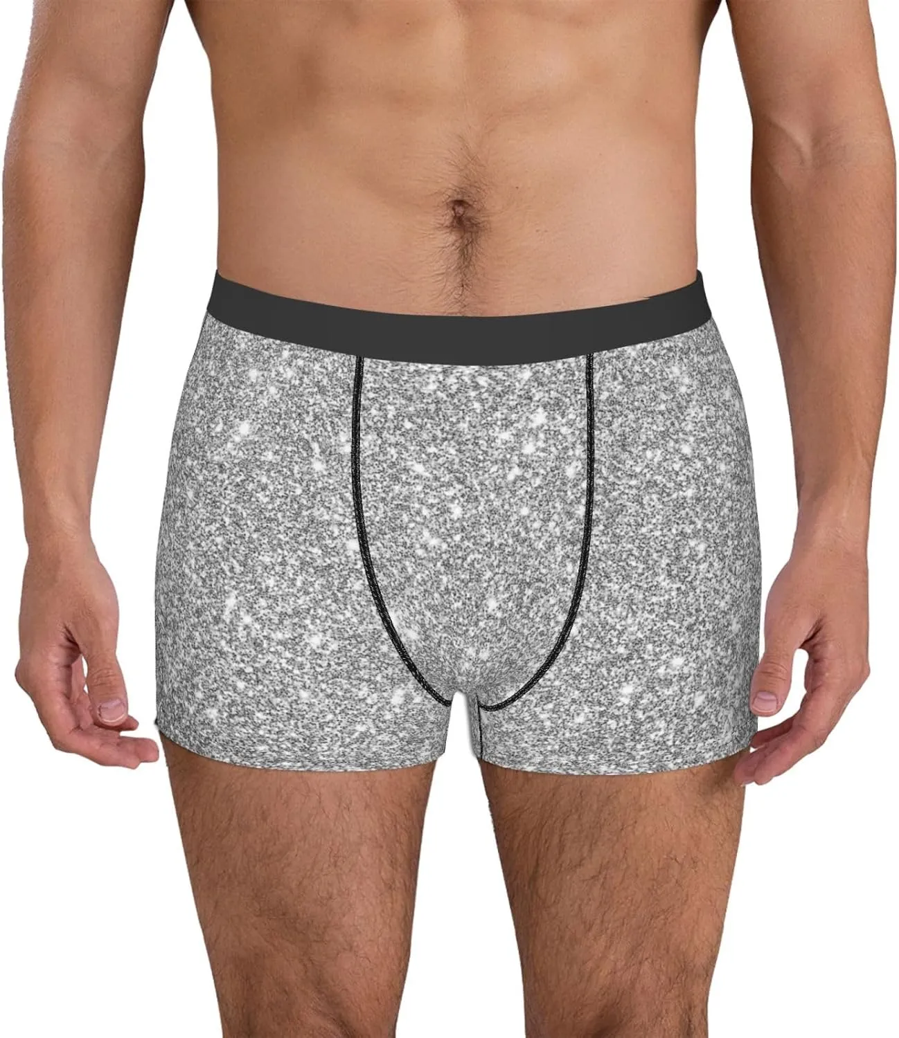 Glittersilver Print Boxer Briefs For Men Breathable Underwear-