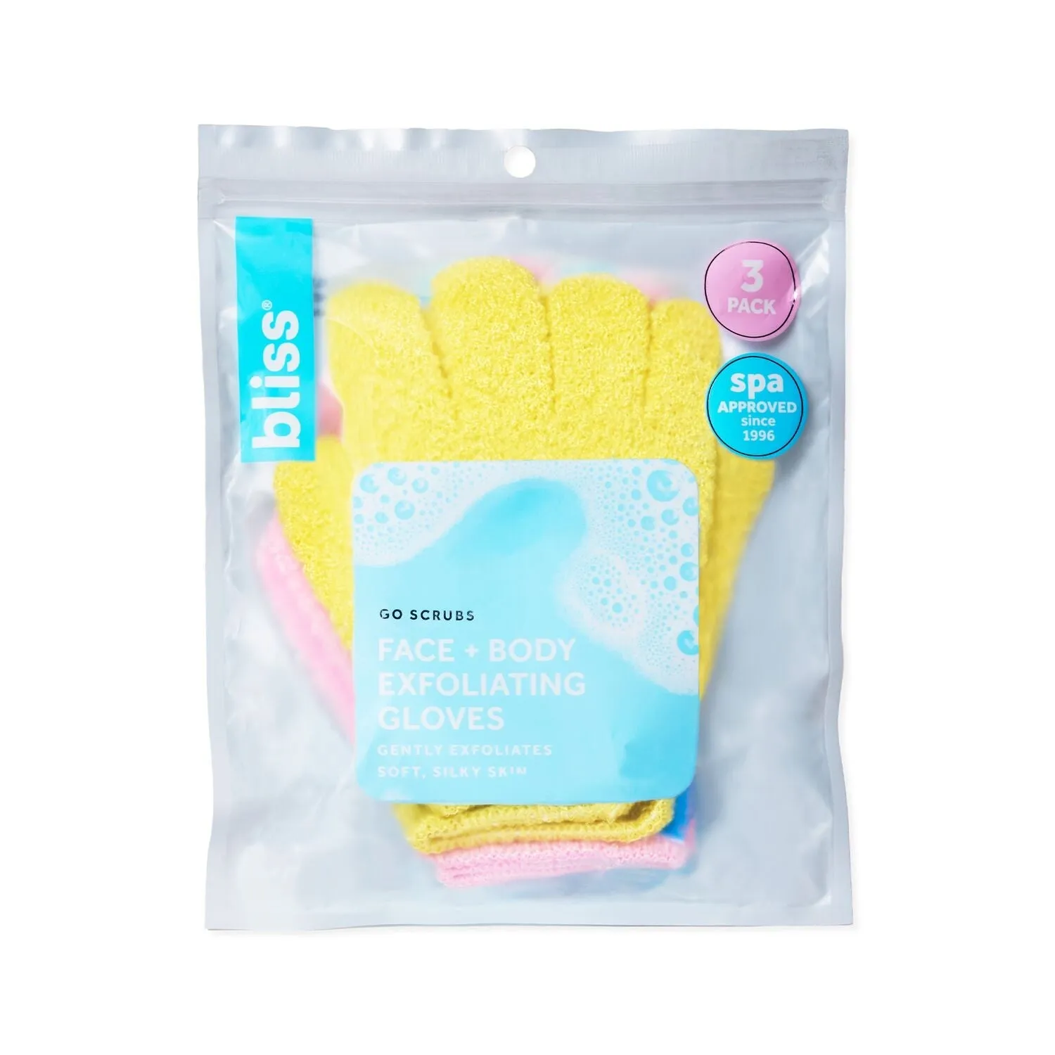 Go Scrubs Face   Body Exfoliating Gloves-Pink/Yellow/Blue