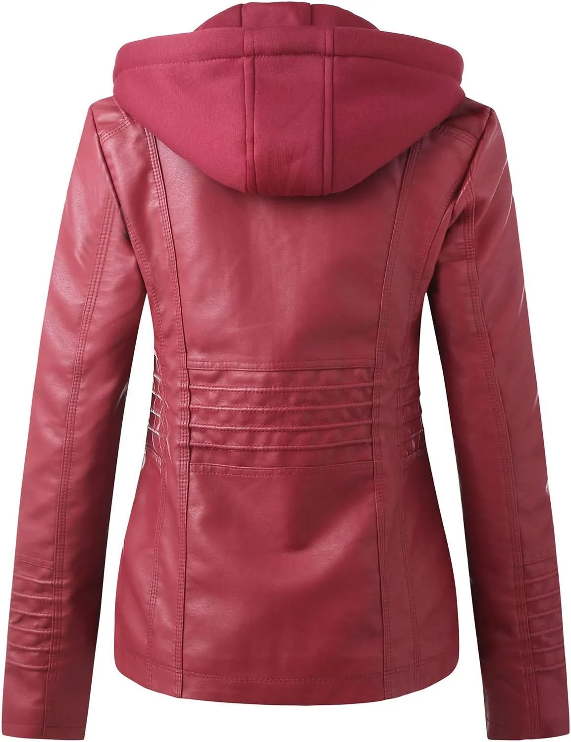 GOKKILRW Women Plus Size PU Leather Jacket Hooded Zip Up Casual Outdoor Motorbiker Slim Fit Removable Moto Biker Coat Outwear