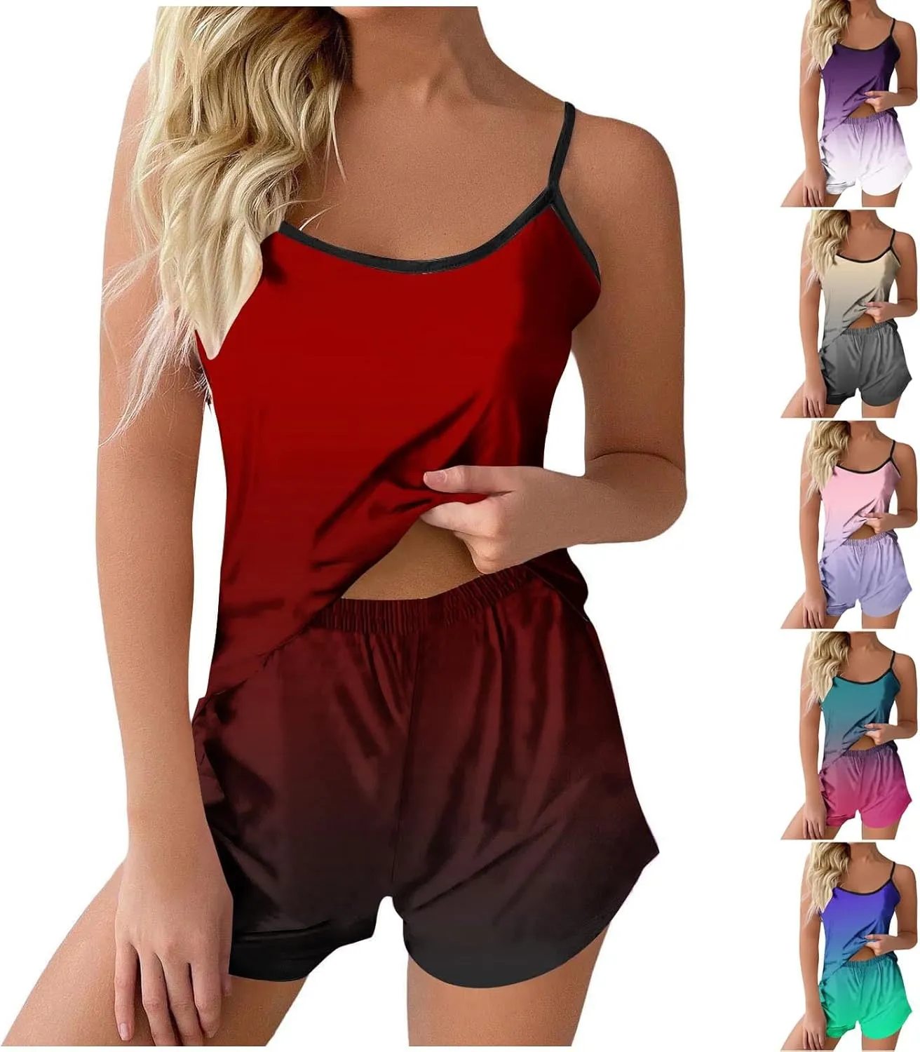 Gradient Camisole Pajamas Set for Women Sleeveless Loose Summer Sleepwear Matching Comfy Pjs Shorts Sexy Lounge Sets