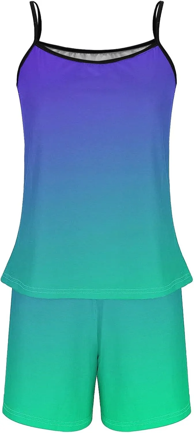 Gradient Camisole Pajamas Set for Women Sleeveless Loose Summer Sleepwear Matching Comfy Pjs Shorts Sexy Lounge Sets