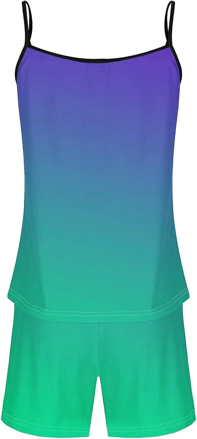Gradient Camisole Pajamas Set for Women Sleeveless Loose Summer Sleepwear Matching Comfy Pjs Shorts Sexy Lounge Sets