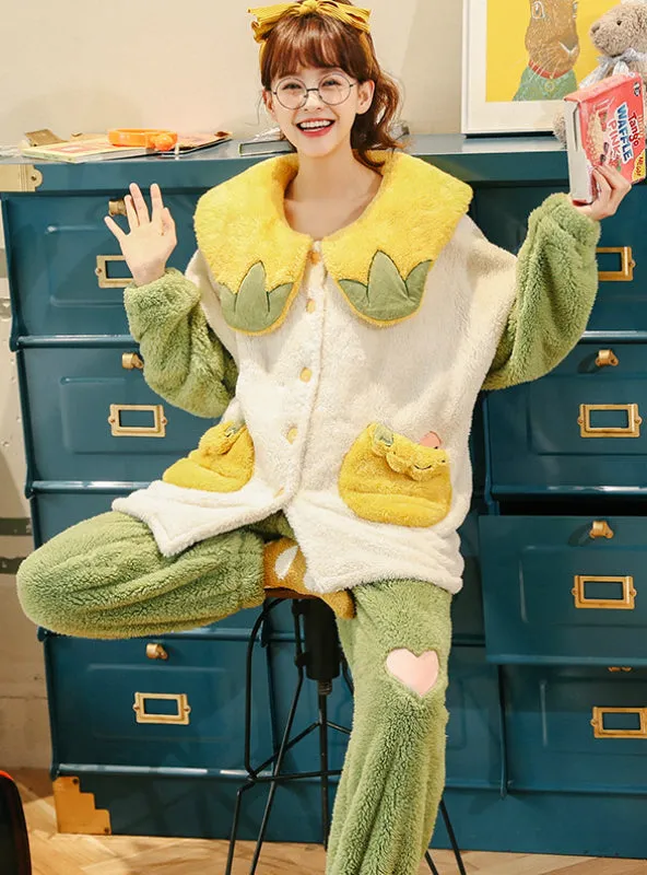 Green Female Coral Fleece Thickened Warm Flannel
