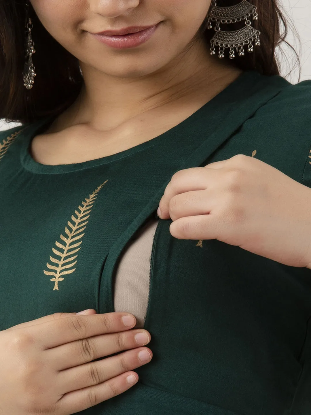 Green Rayon Maternity & Feeding Kurta