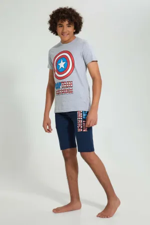 Grey And Navy Captain America Pyjama Set (2 Piece)