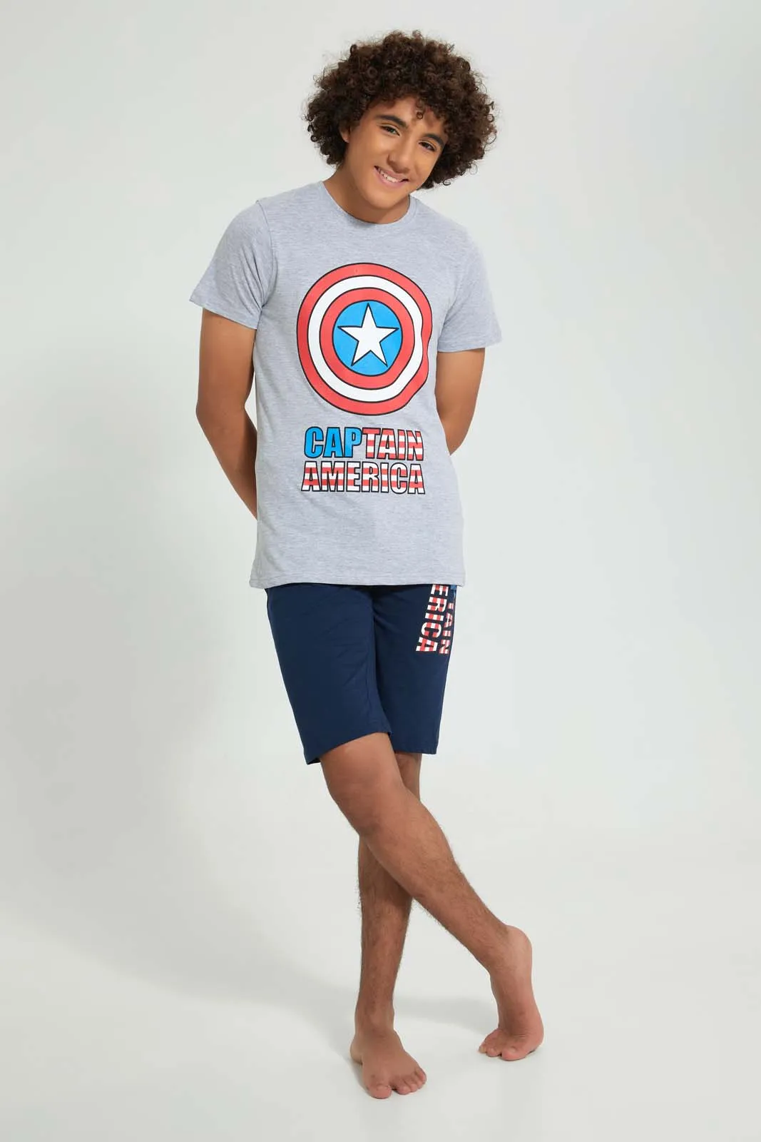 Grey And Navy Captain America Pyjama Set (2 Piece)