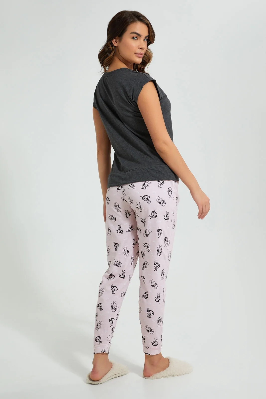 Grey And Pink Powerpuff Girls Pyjama Set (2 Piece)