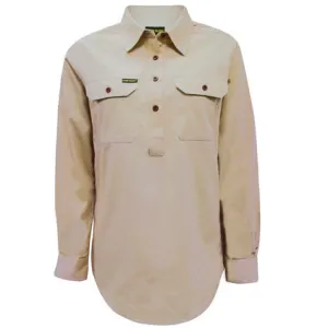 Hard Slog Ladies Half Placket L/S Shirt Stone