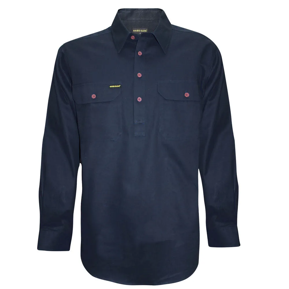 Hard Slog Mens Half Placket L/S Shirt - Dark Navy