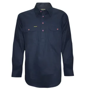 Hard Slog Mens Half Placket L/S Shirt - Dark Navy