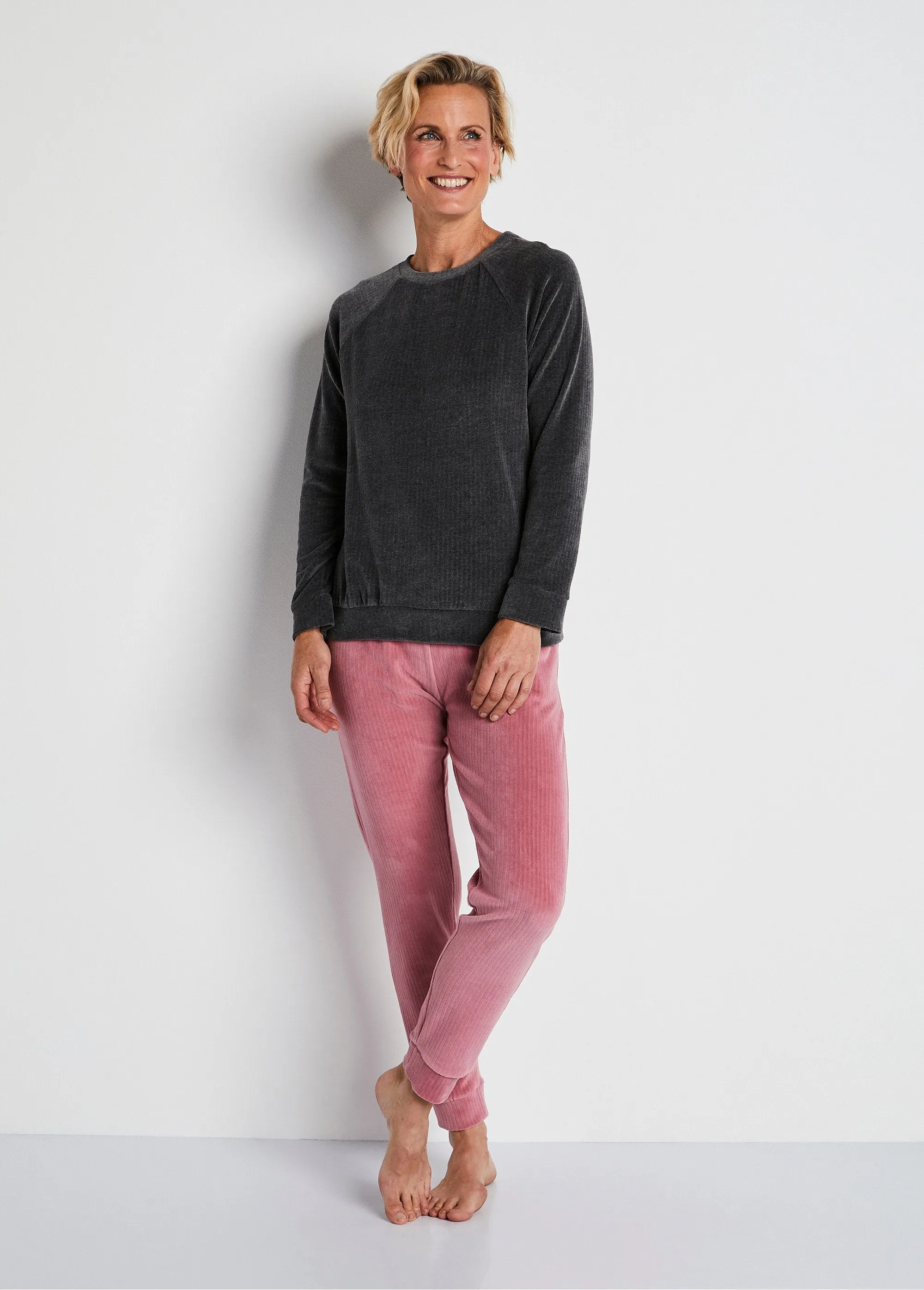 Haut de pyjama sweat en velours côtelé