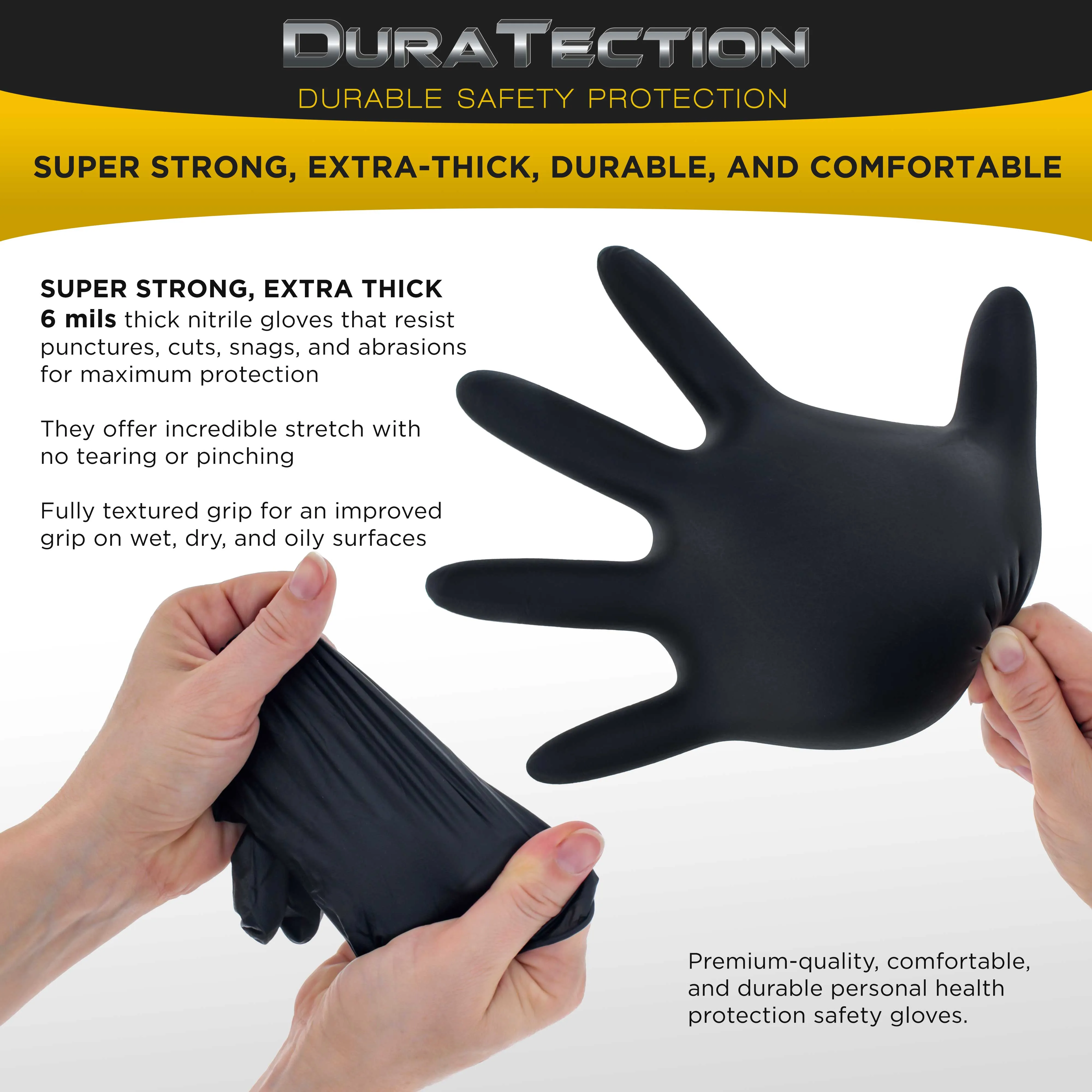 HD Black Nitrile Disposable Gloves, 10 Boxes of 100, Size XX-Large, 6 Mil - Latex Free, Powder Free, Textured Grip, Food Safe