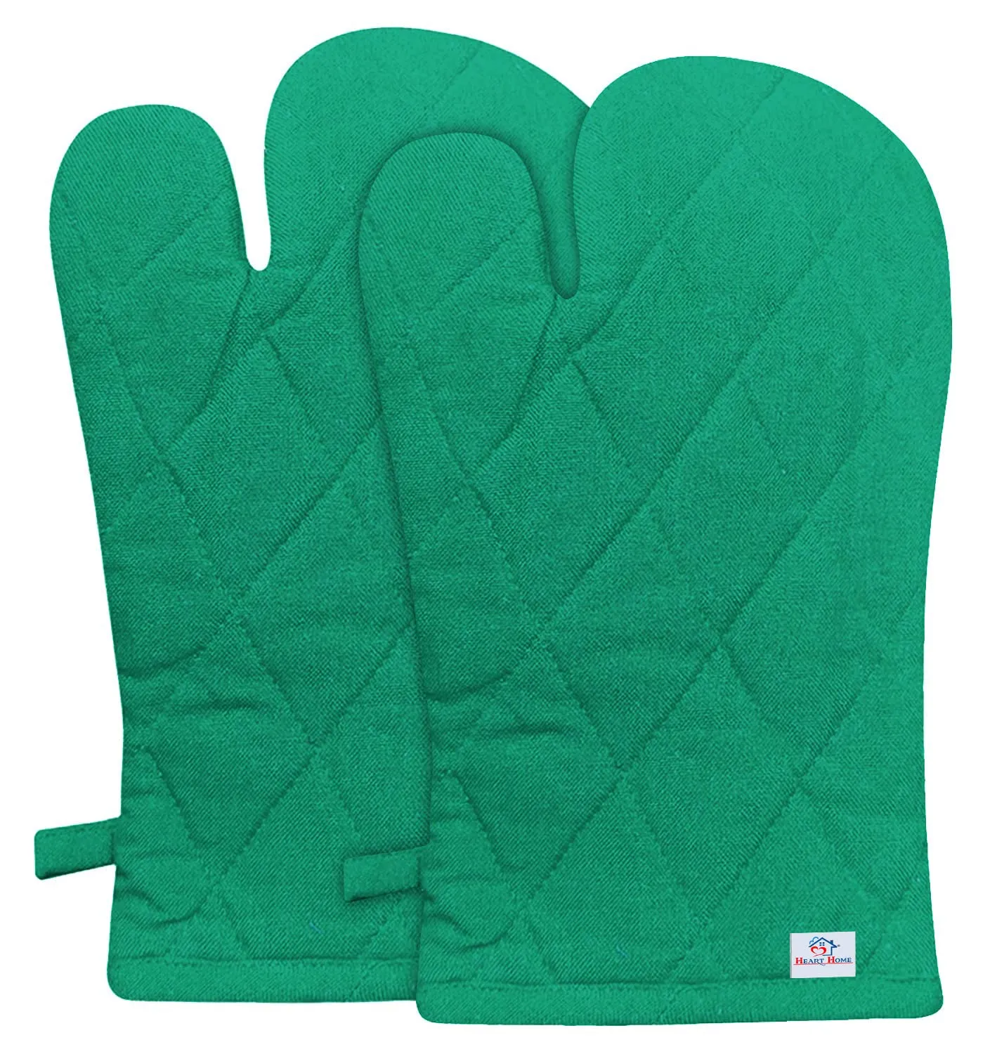 Heart Home Heat Resistant Cotton Kitchen Oven Mitt Microwave Gloves, Set of 2 (Green)-HS43HEARTH26088