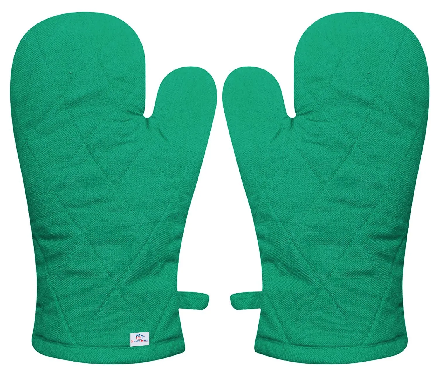 Heart Home Heat Resistant Cotton Kitchen Oven Mitt Microwave Gloves, Set of 2 (Green)-HS43HEARTH26088