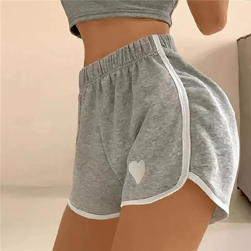 Heart Printing Shorts Women Summer Sports Shorts Casual Elastic Waist Hot Pants For Fitness Running Solid Pajama Pants Homewear