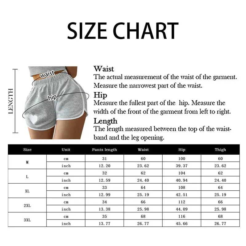 Heart Printing Shorts Women Summer Sports Shorts Casual Elastic Waist Hot Pants For Fitness Running Solid Pajama Pants Homewear