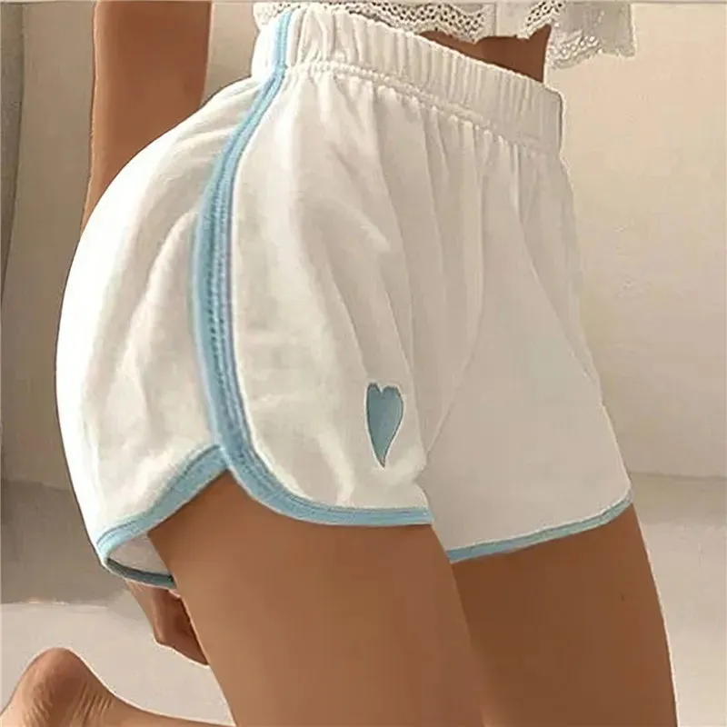Heart Printing Shorts Women Summer Sports Shorts Casual Elastic Waist Hot Pants For Fitness Running Solid Pajama Pants Homewear