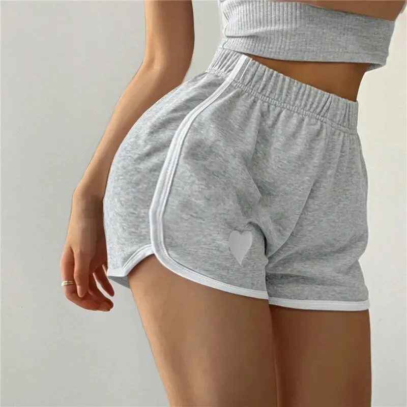 Heart Printing Shorts Women Summer Sports Shorts Casual Elastic Waist Hot Pants For Fitness Running Solid Pajama Pants Homewear