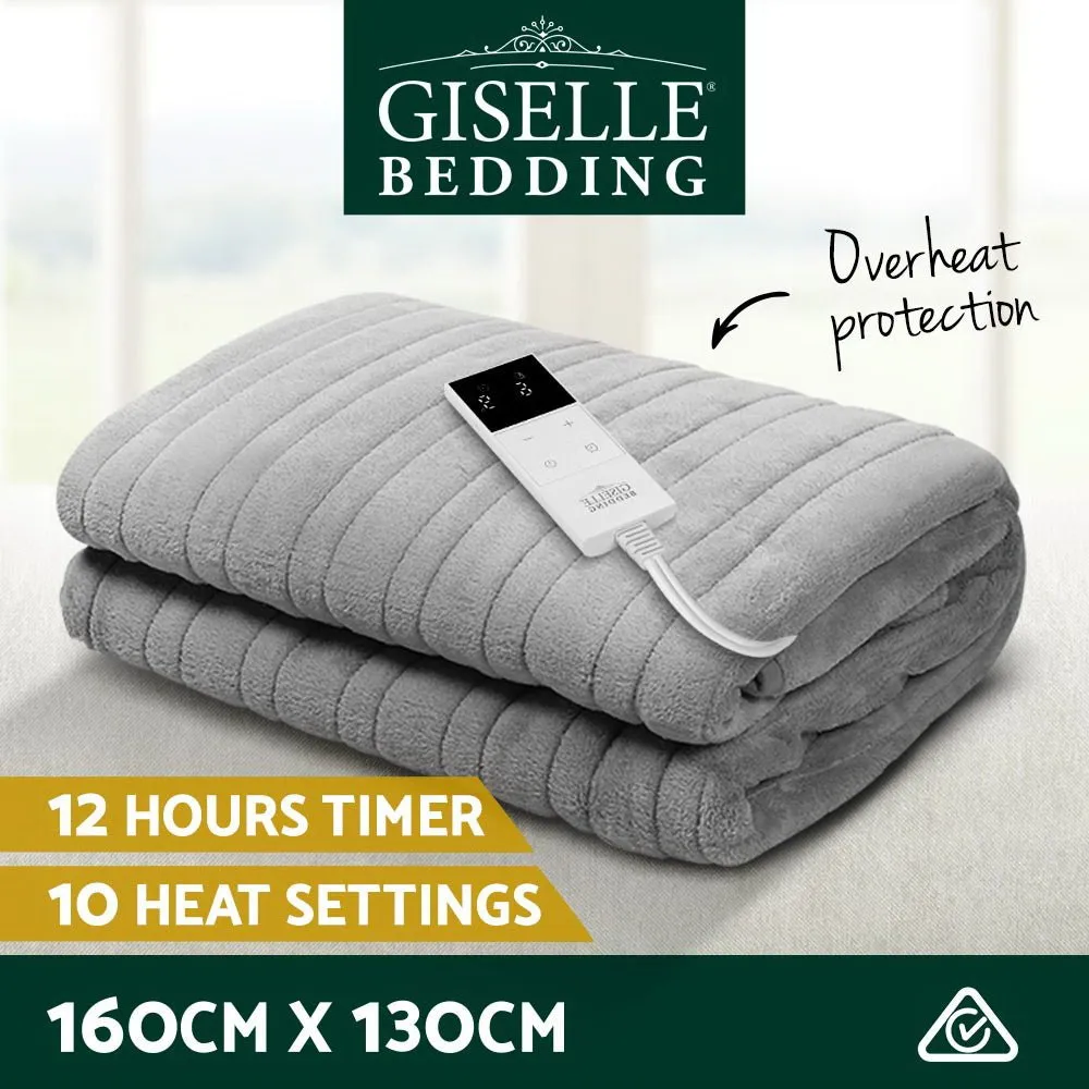 Heated Electric Throw Rug Fleece Sunggle Blanket Washable Silver