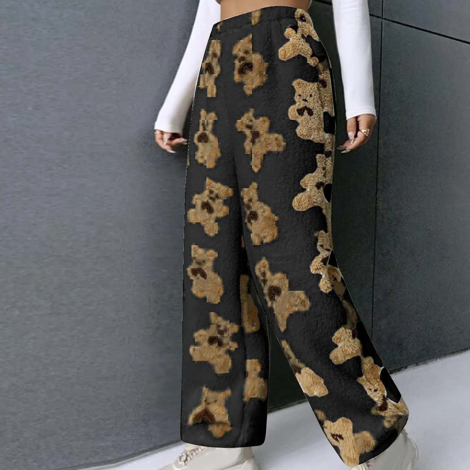 HGps8w Cute Bear Fuzzy Pajama Pants for Women Soft Fluffy Fleece Warm Pjs Bottoms Winter Plush Lounge Pants Sleepwear
