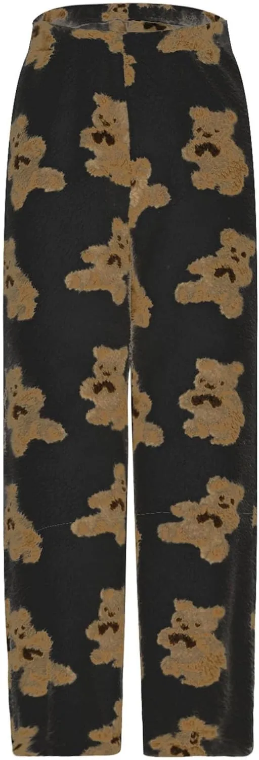 HGps8w Cute Bear Fuzzy Pajama Pants for Women Soft Fluffy Fleece Warm Pjs Bottoms Winter Plush Lounge Pants Sleepwear