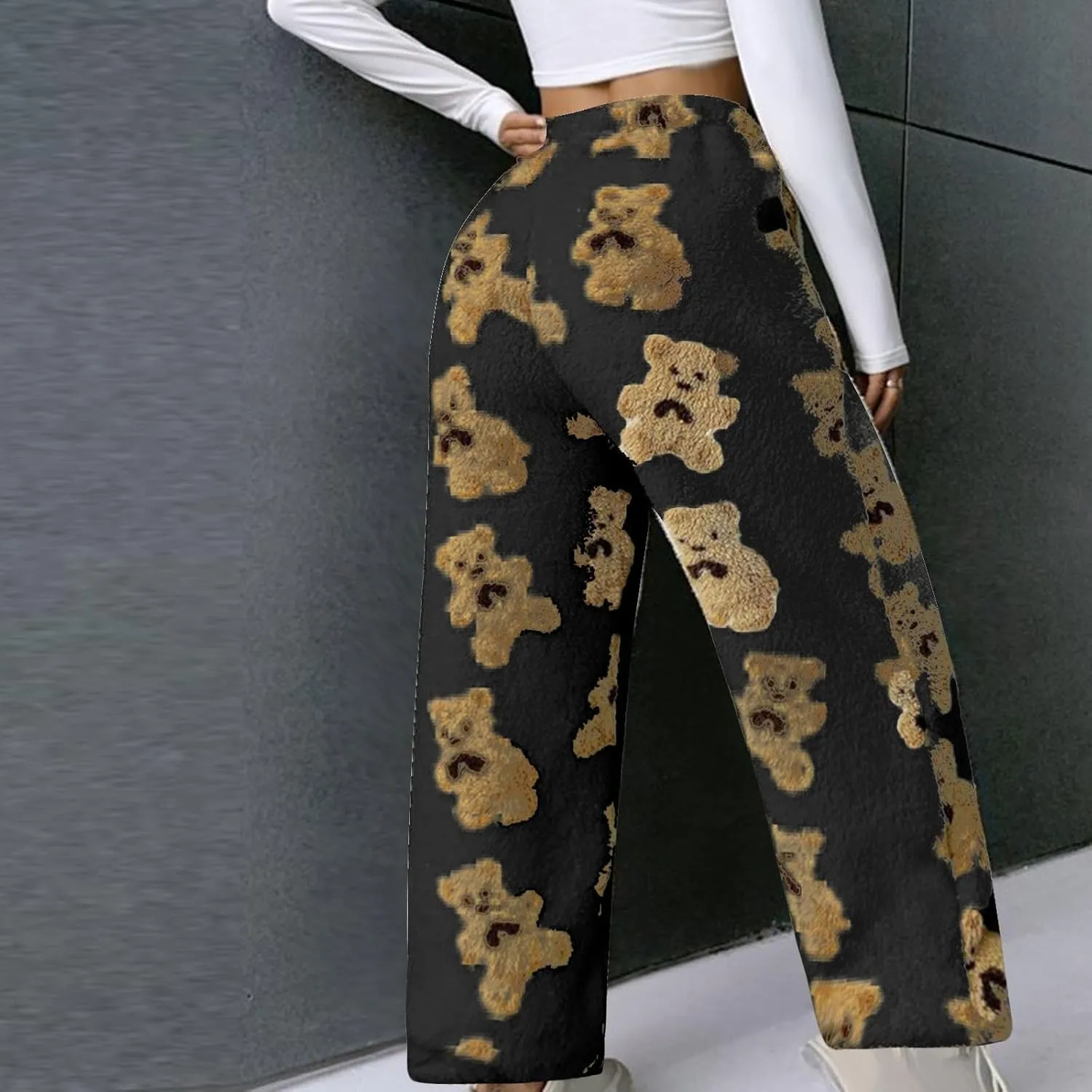 HGps8w Cute Bear Fuzzy Pajama Pants for Women Soft Fluffy Fleece Warm Pjs Bottoms Winter Plush Lounge Pants Sleepwear