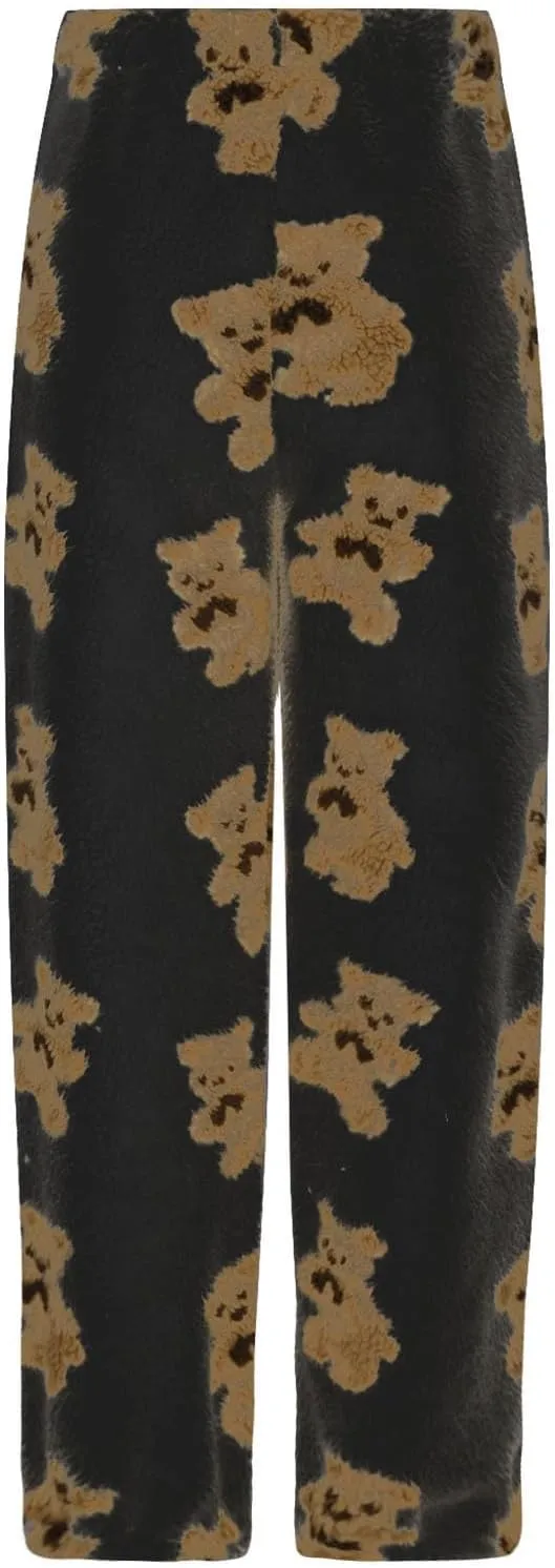 HGps8w Cute Bear Fuzzy Pajama Pants for Women Soft Fluffy Fleece Warm Pjs Bottoms Winter Plush Lounge Pants Sleepwear