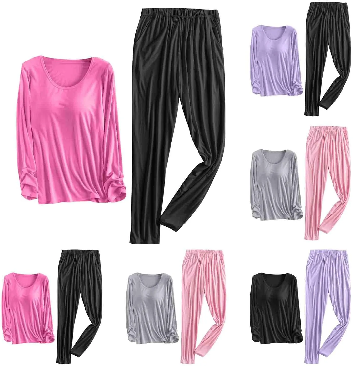 HGps8w Womens Pajamas Sets Bulit-in-Bra Long Sleeve Shirt with Comfy Long Pants Matching Sleepwear Soft Modal Lounge Set