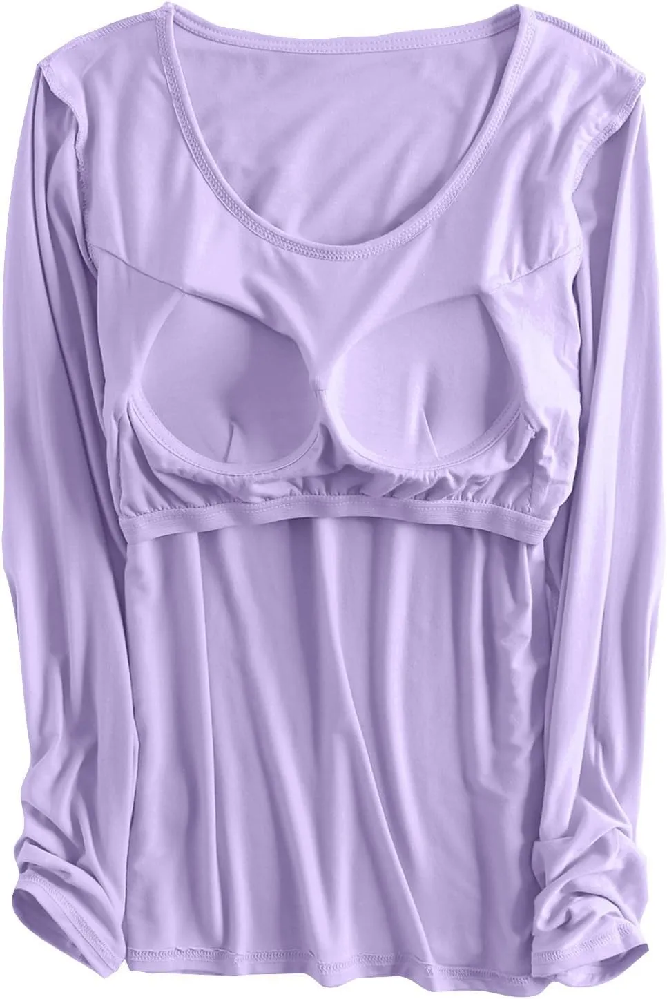 HGps8w Womens Pajamas Sets Bulit-in-Bra Long Sleeve Shirt with Comfy Long Pants Matching Sleepwear Soft Modal Lounge Set