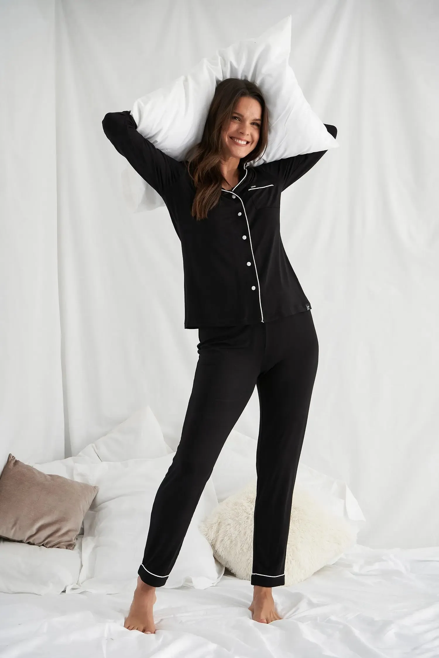 His and Hers Bamboo Pyjama Sets in Black