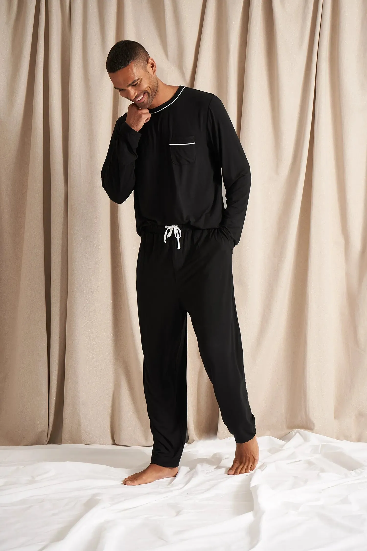 His and Hers Bamboo Pyjama Sets in Black