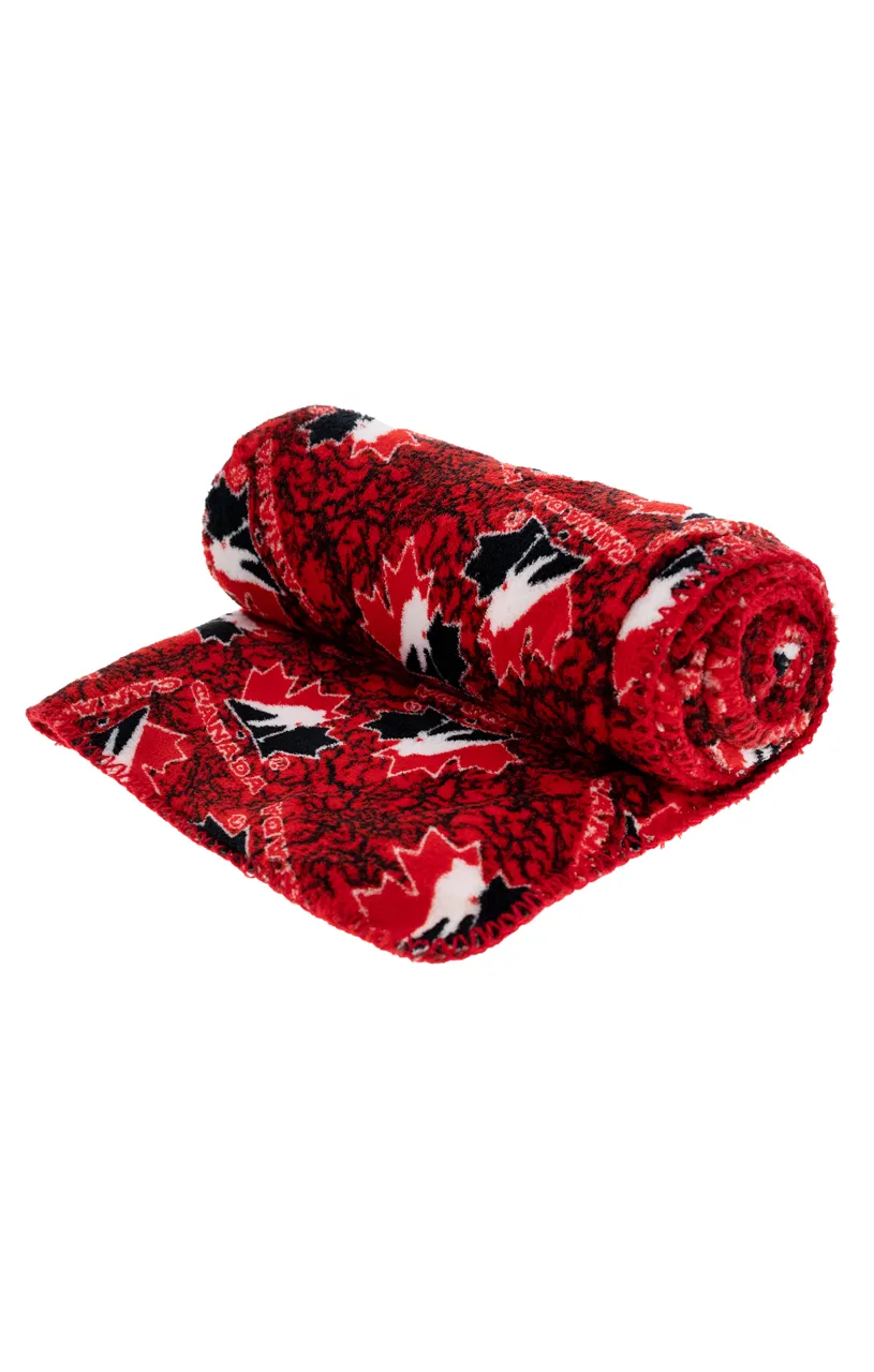 Hockey Canada Red Coral Fleece Throw 120cm X 150cm