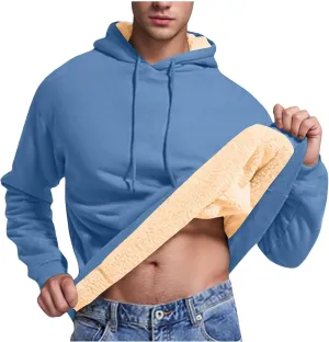 Hoodies for Men Sherpa Fleece Lined Sweatshirts Winter Warm Long Sleeve Drawstring Pullover Trendy Solid Color Hoodie