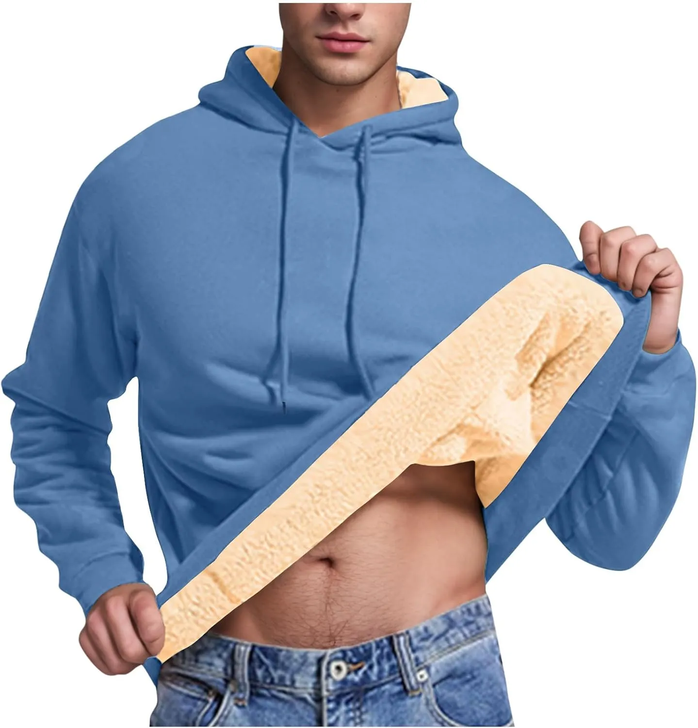 Hoodies for Men Sherpa Fleece Lined Sweatshirts Winter Warm Long Sleeve Drawstring Pullover Trendy Solid Color Hoodie