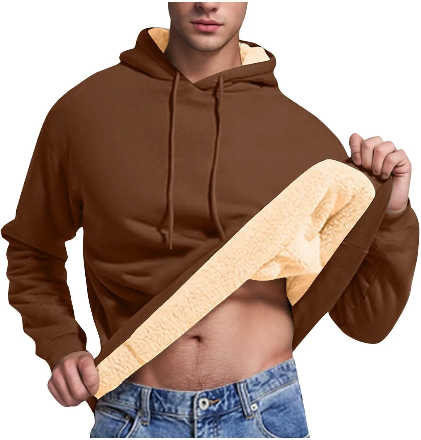 Hoodies for Men Winter Sherpa Fleece Lined Sweatshirt Heavyweight Warm Long Sleeve Pullover Trendy Solid Color Hoodie