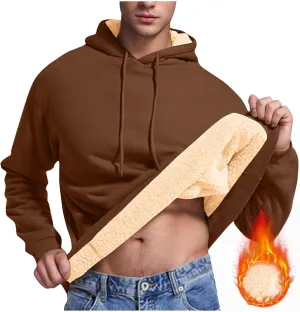 Hoodies for Men Winter Sherpa Fleece Lined Sweatshirt Heavyweight Warm Long Sleeve Pullover Trendy Solid Color Hoodie
