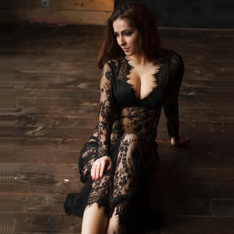 HOT SELL Ladies Sexy Lace Sleepwear Nightdress Babydolls See through lingerie big size sleeping dress white long nightgown