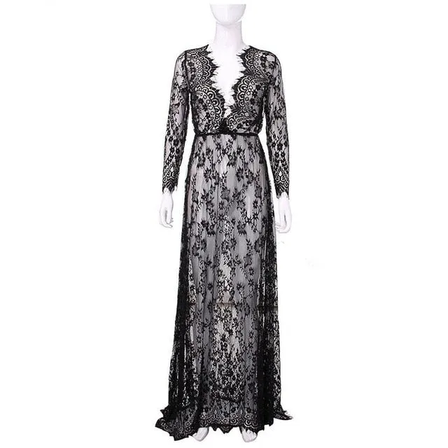 HOT SELL Ladies Sexy Lace Sleepwear Nightdress Babydolls See through lingerie big size sleeping dress white long nightgown