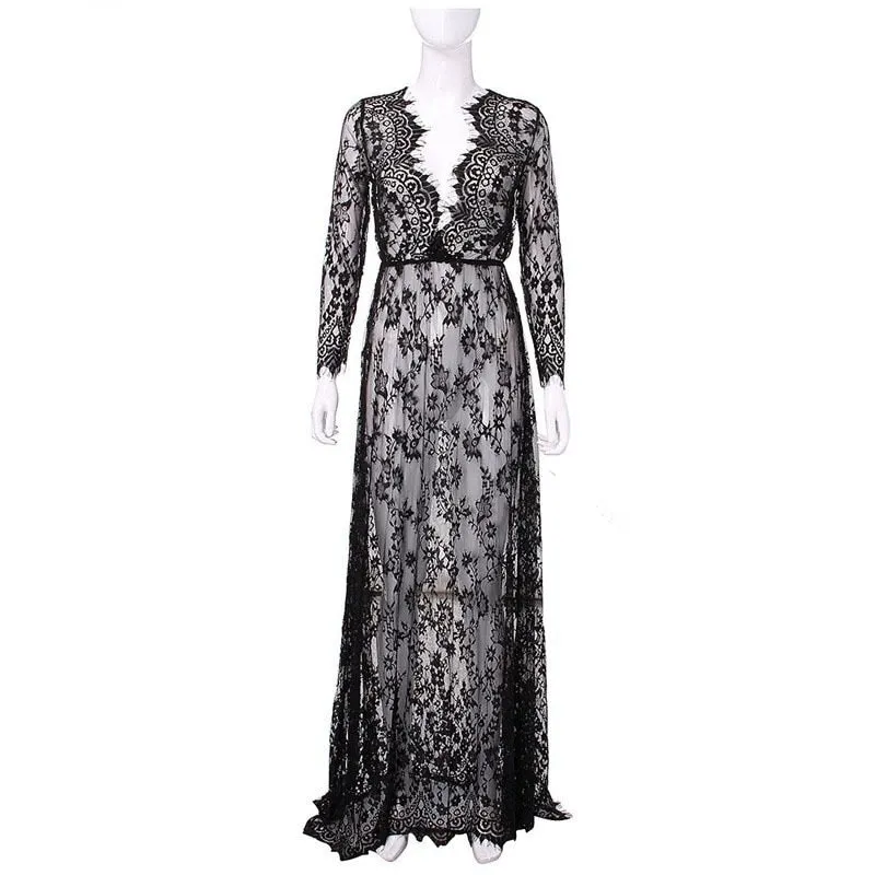 HOT SELL Ladies Sexy Lace Sleepwear Nightdress Babydolls See through lingerie big size sleeping dress white long nightgown