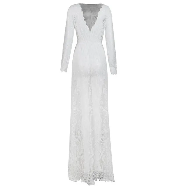 HOT SELL Ladies Sexy Lace Sleepwear Nightdress Babydolls See through lingerie big size sleeping dress white long nightgown