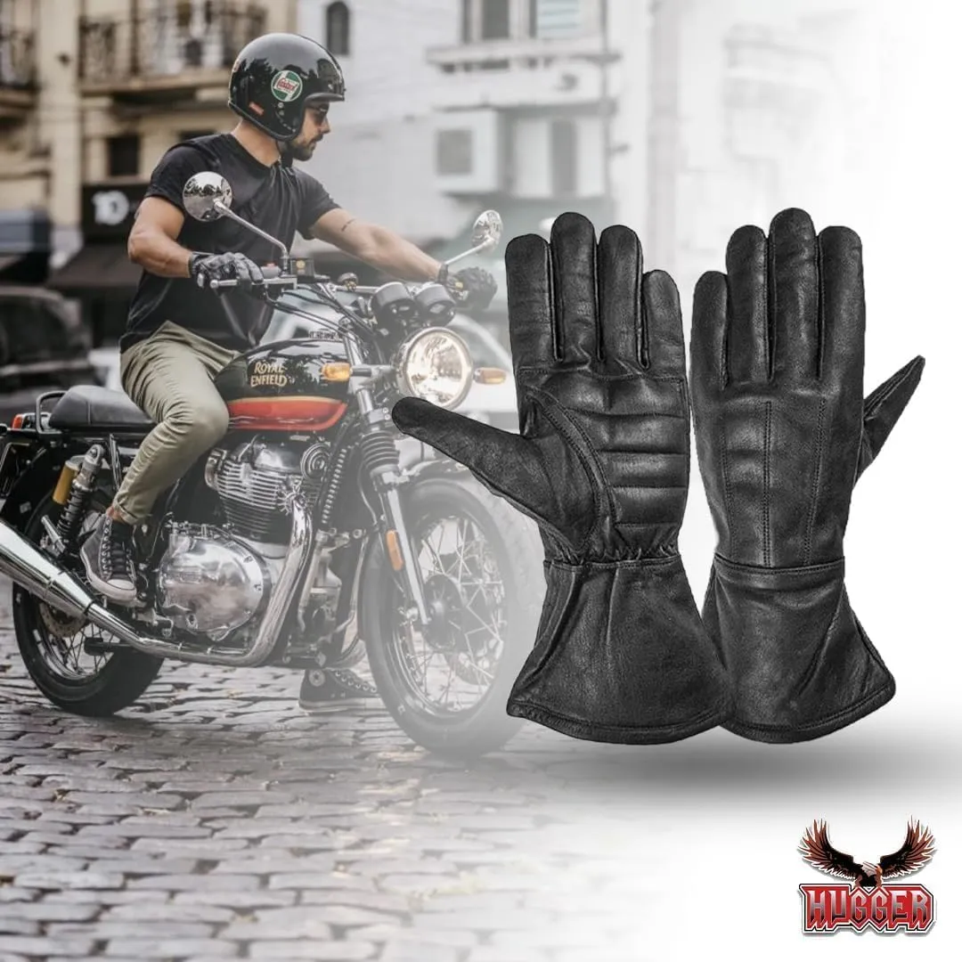 Hugger Men's Super Soft Deer Soft Leather Classic Unlined Gauntlet Motorcycle Riding Driving Glove