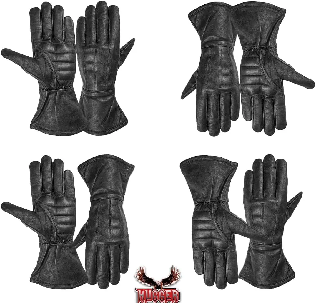 Hugger Men's Super Soft Deer Soft Leather Classic Unlined Gauntlet Motorcycle Riding Driving Glove