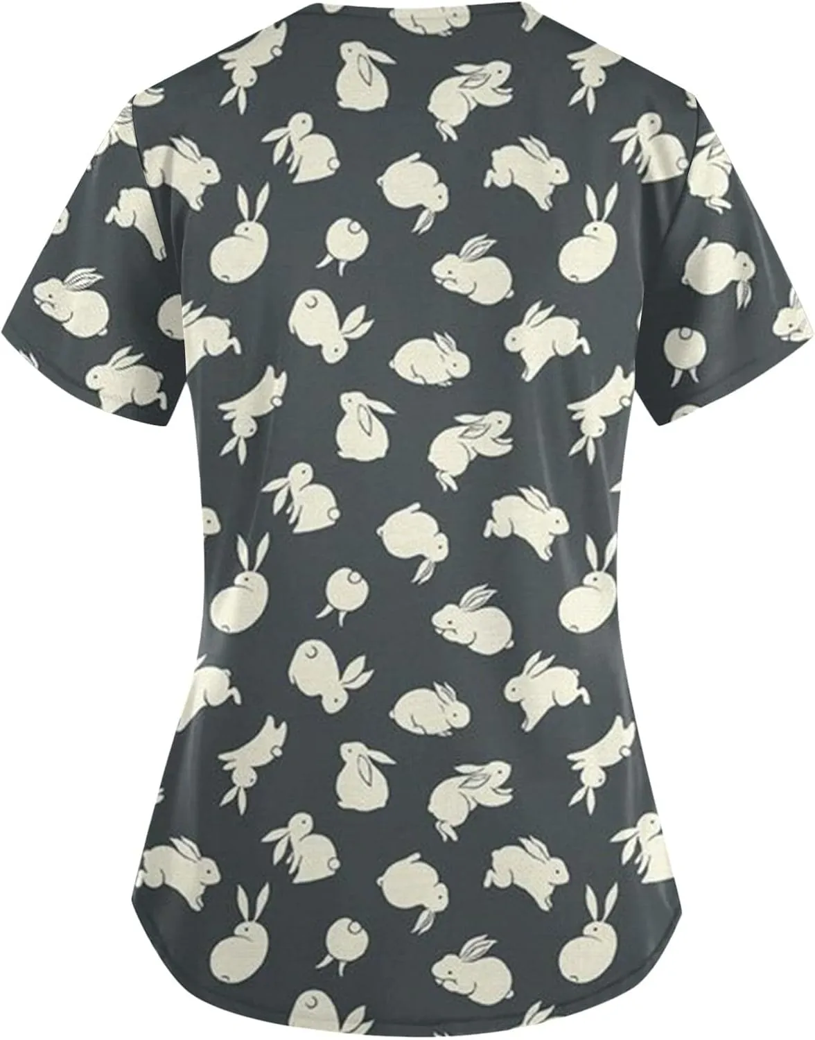 HXHYQKP Easter Scrub Tops Women Bunny Egg Hunt Print Scrub Tops Short Sleeve Holiday Working Uniform with Pockets